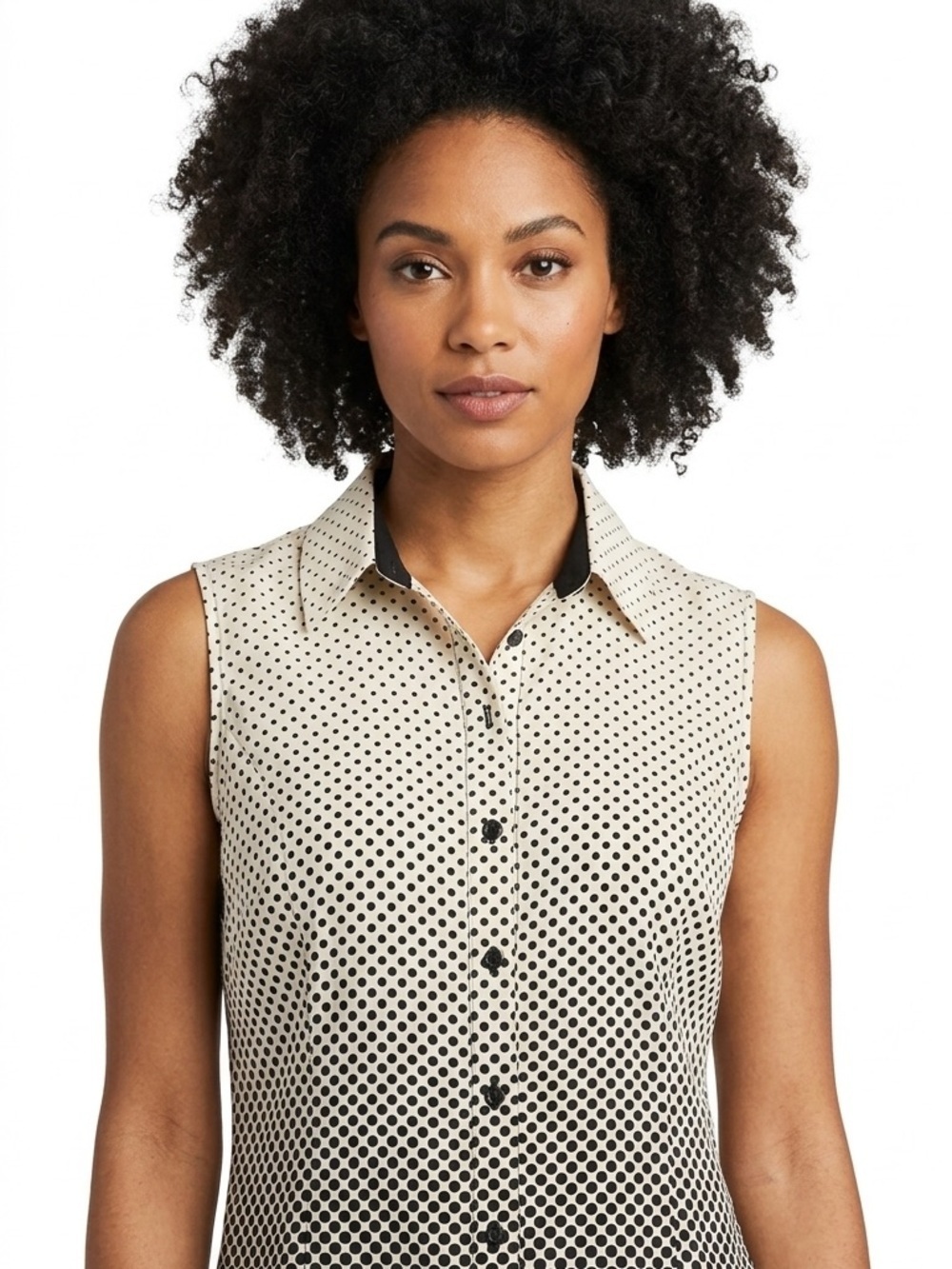 Sleeveless Ombre Dot Button-Front Top - Beige/Black